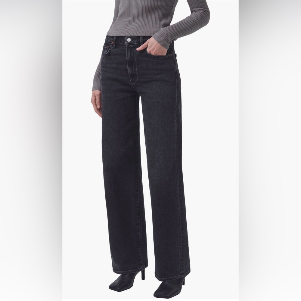 Agolde Black Jeans Harper Wide Leg Jeans color black (hush)